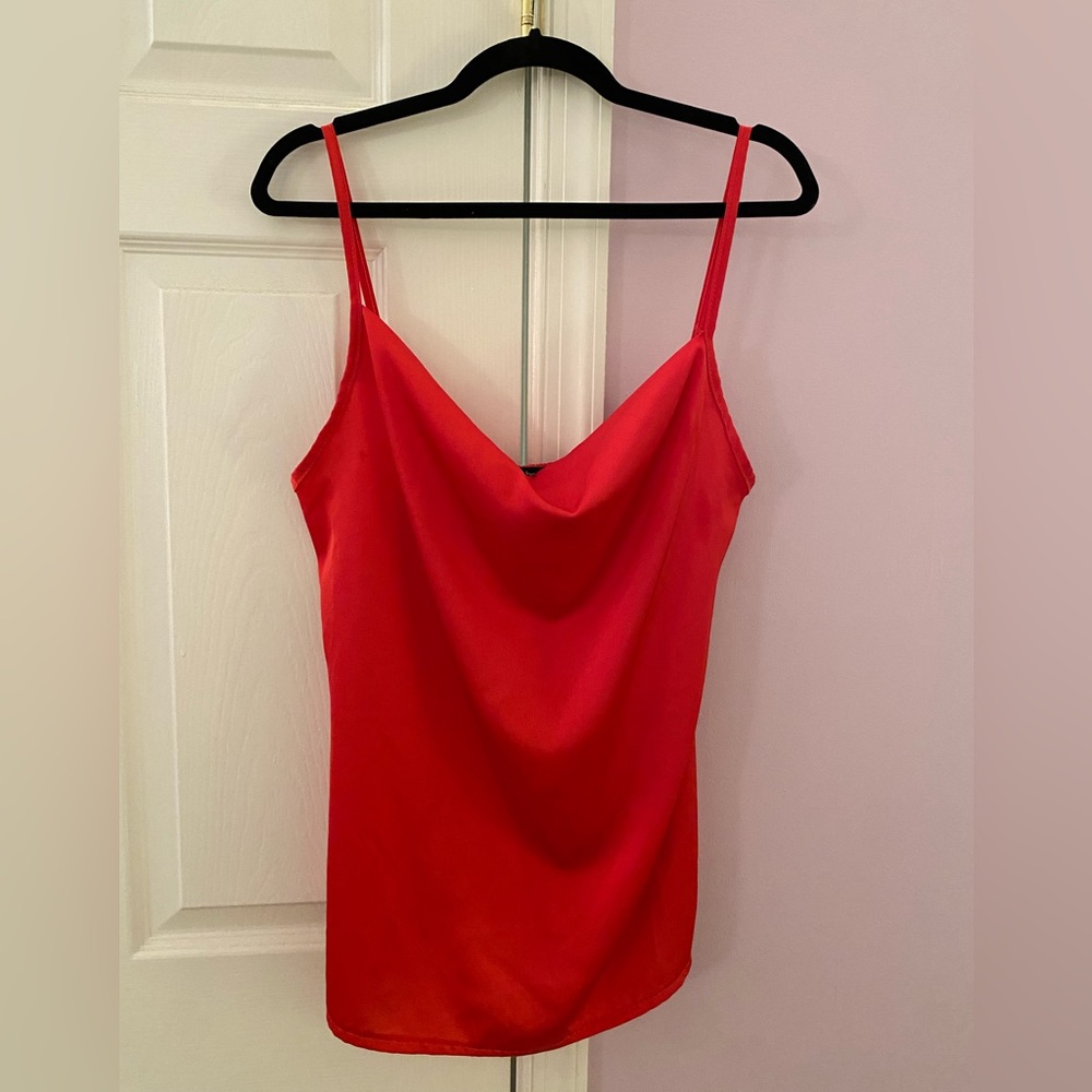 Hot Pink Cowl Neck Satin Tank Top w/ Adjustable Straps from Boohoo
